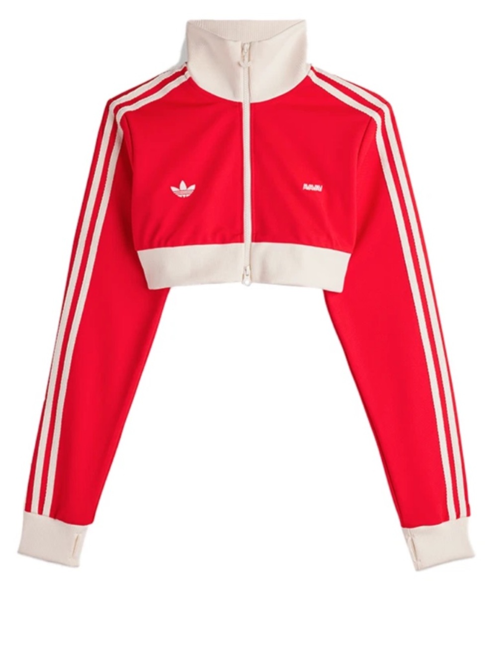 AVAVAV X ADIDAS Authentic Red and Ivory Cropped Athletic Crop Track Jacket